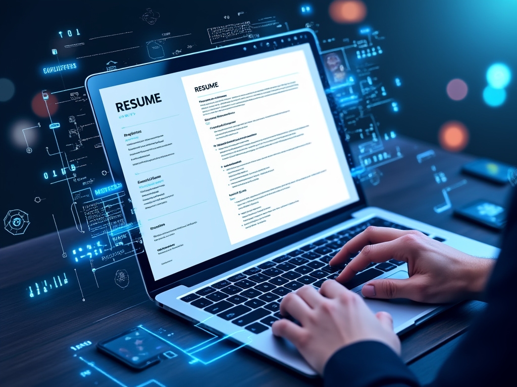 Professional using AI tools to craft an impressive resume