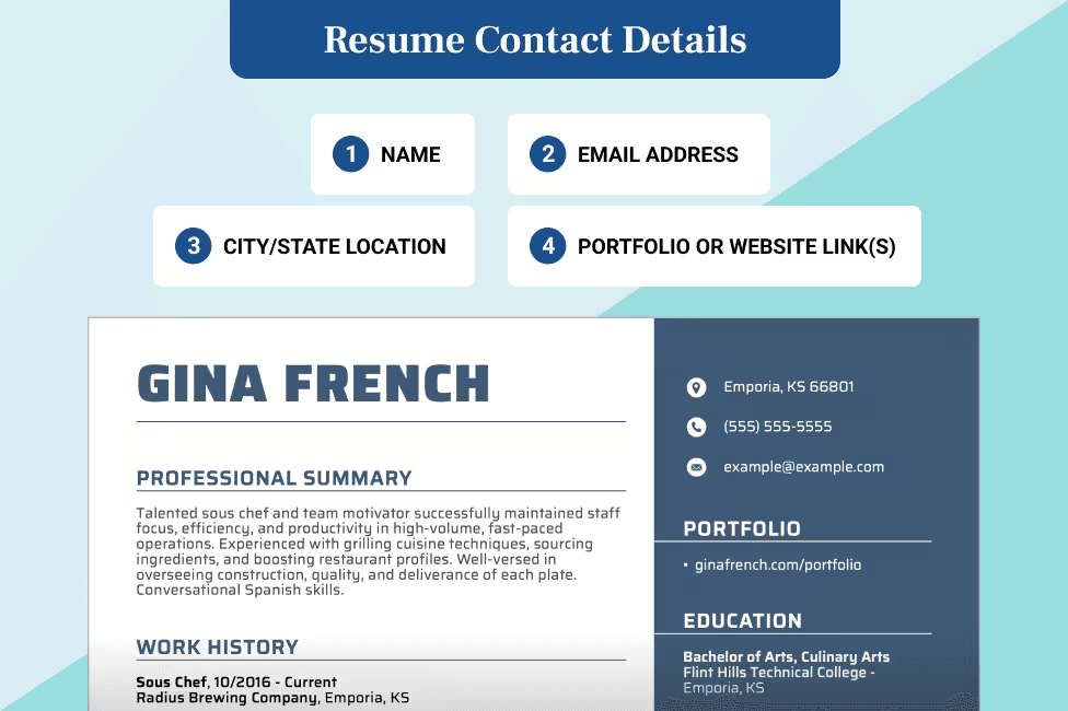 Resume section with contact information